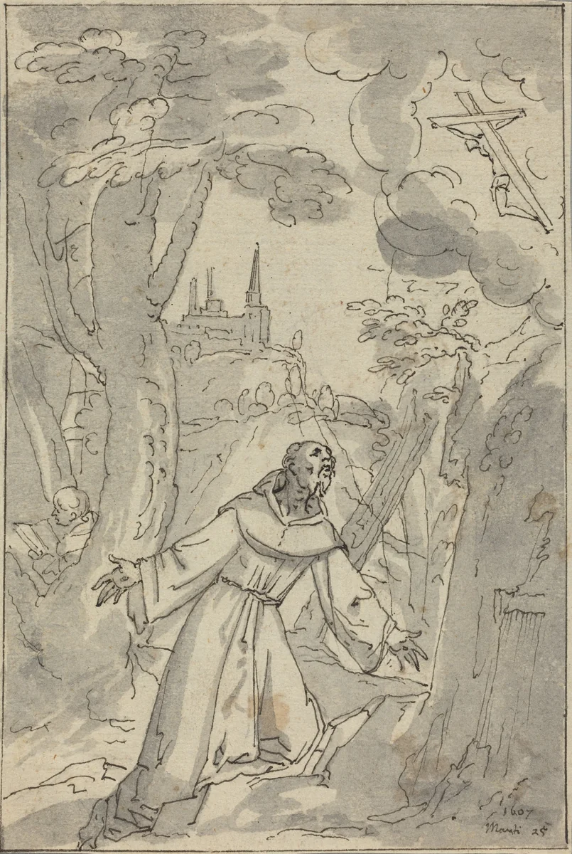 The Stigmatization of Saint Francis by Johann Matthias Kager, drawing, 1607