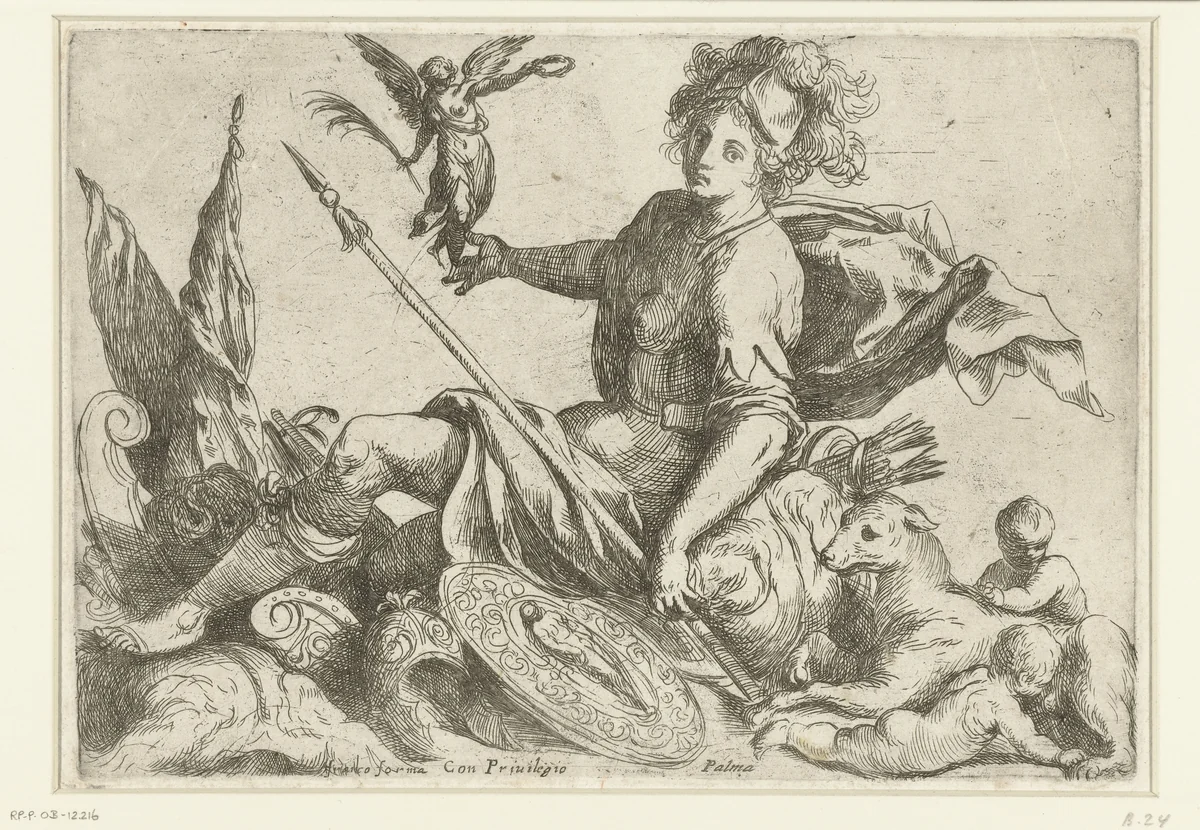 Minerva als beschermer van Rome by Unknown, print, 1554-1611