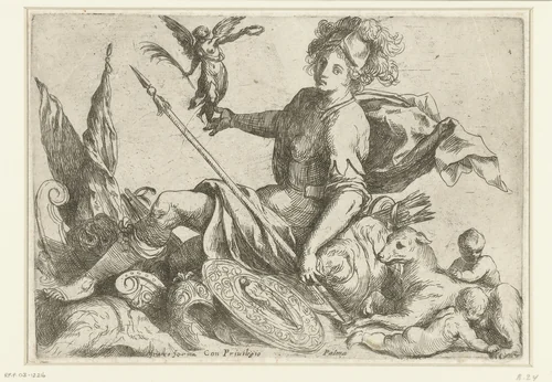 Minerva als beschermer van Rome by Unknown, print, 1554-1611