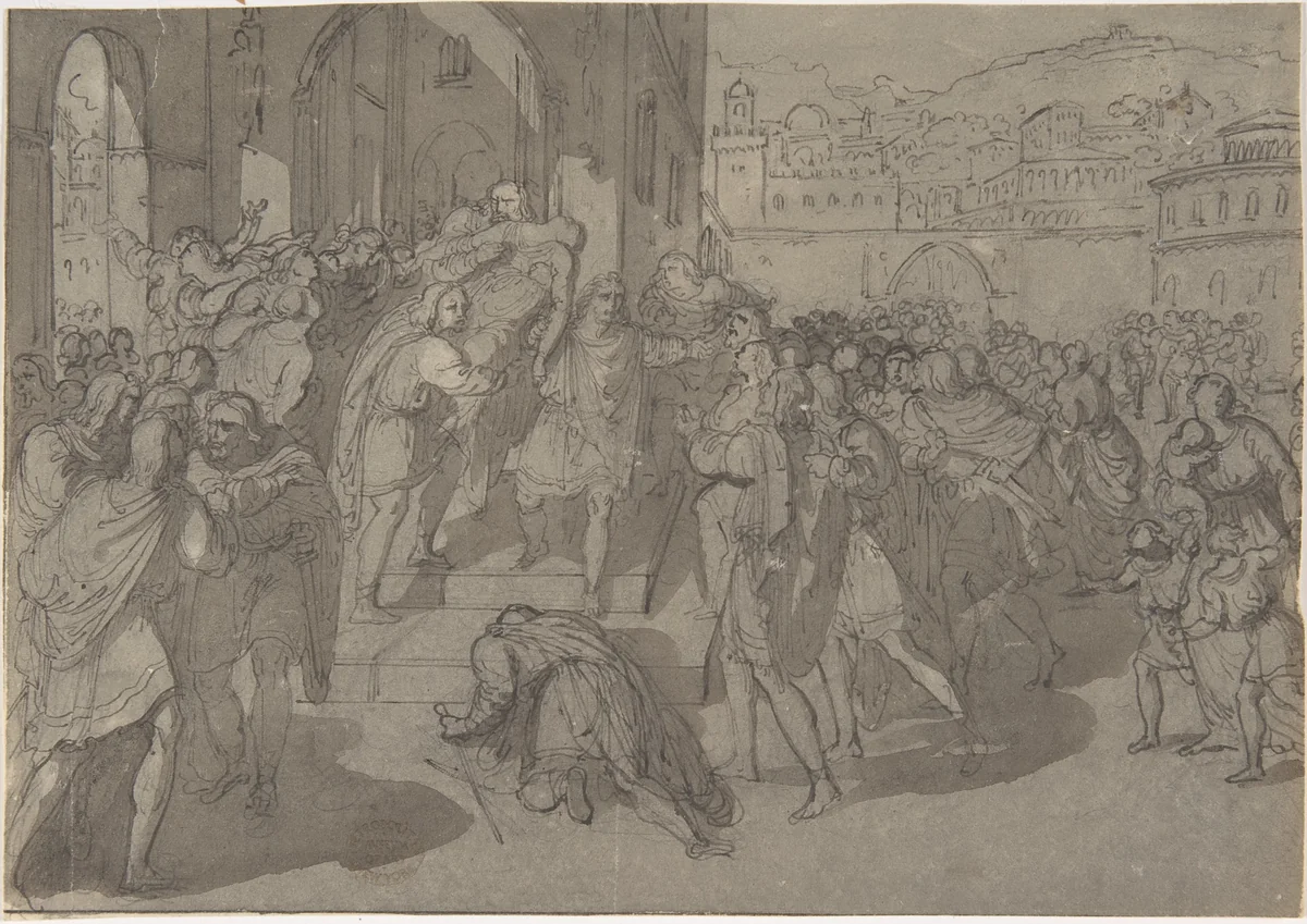 Virginius and Virginia (?) by Wilhelm von Kaulbach, drawing, 1800-1899