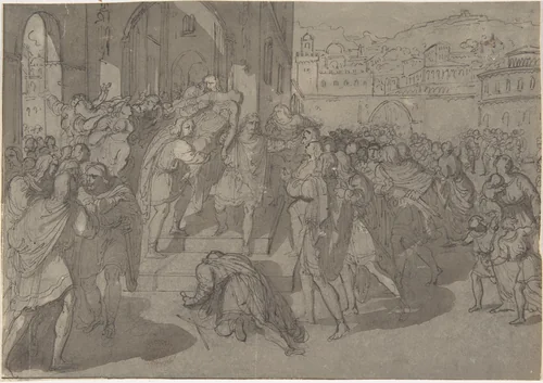 Virginius and Virginia (?) by Wilhelm von Kaulbach, drawing, 1800-1899