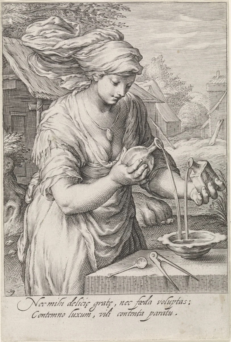 Matigheid (Temperantia) by Jacob Matham, print, 1597