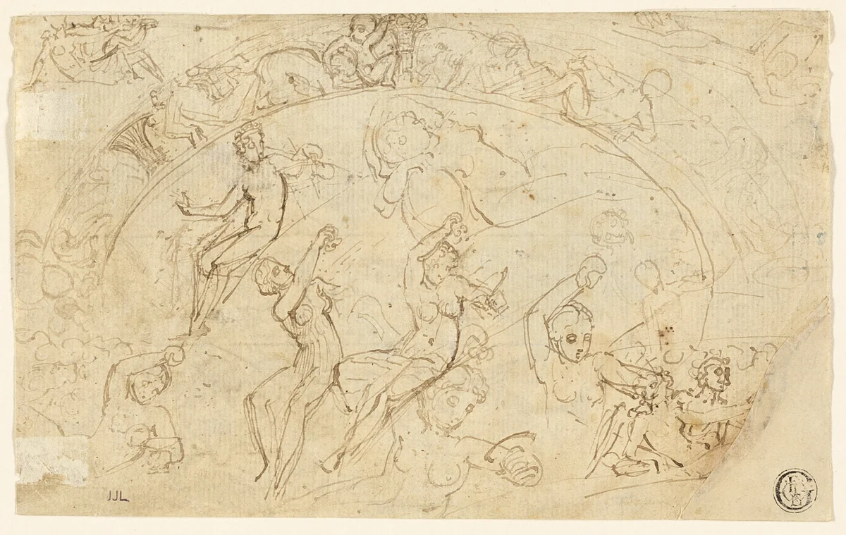 Sketches for Silver Salver (recto); Sketches of Friezes, Groups of Women (verso) by Thomas Stothard, drawing, 1789-1803