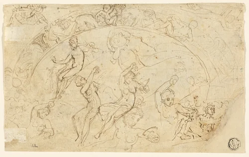 Sketches for Silver Salver (recto); Sketches of Friezes, Groups of Women (verso) by Thomas Stothard, drawing, 1789-1803
