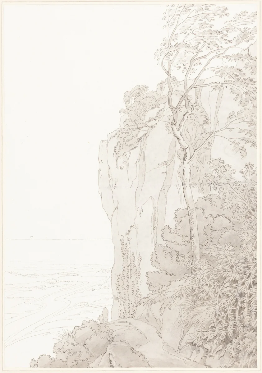 Sheer Cliffs above a Coastal Road by John White Abbott, drawing, 1810