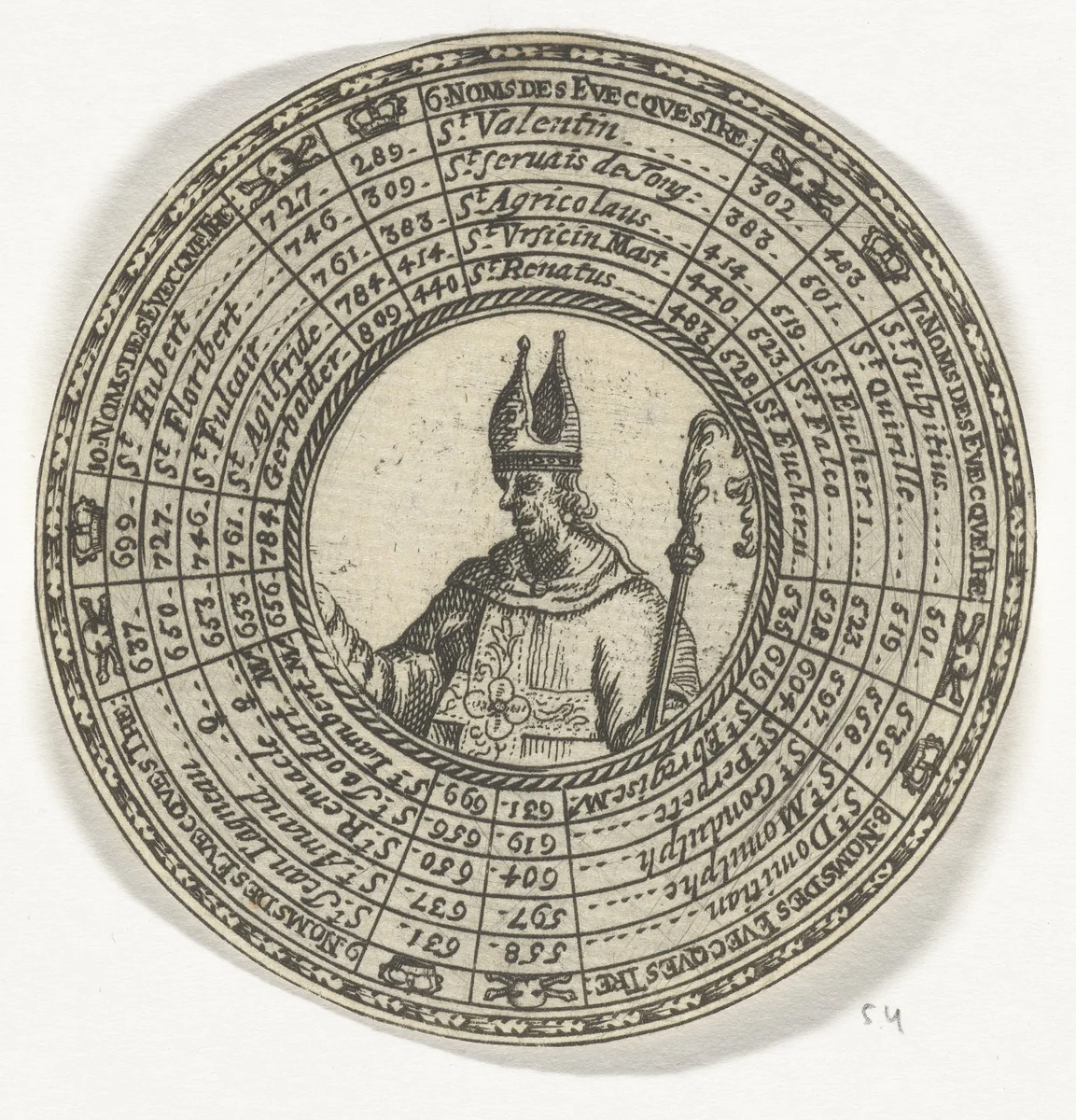 Penning met het portret van de Heilige Servaas en de namen van de bisschoppen van Tongeren by anonymous, print, 1685-1720