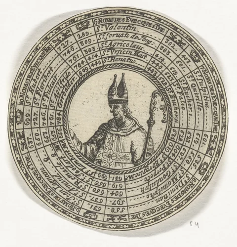 Penning met het portret van de Heilige Servaas en de namen van de bisschoppen van Tongeren by anonymous, print, 1685-1720