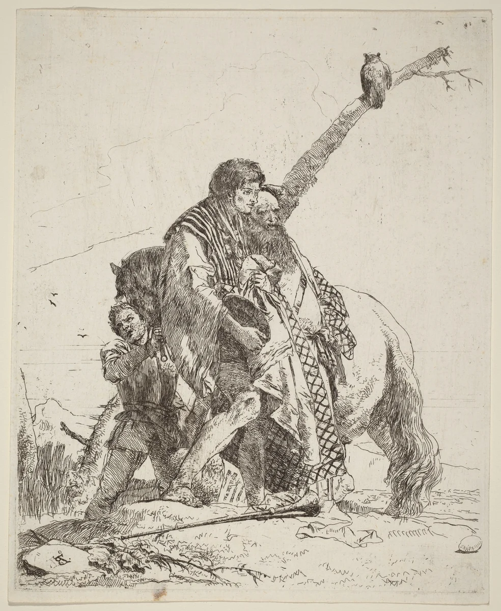 Youth, Sage, and Attendant with Horse by Giovanni Battista Tiepolo, print, 1696-1770