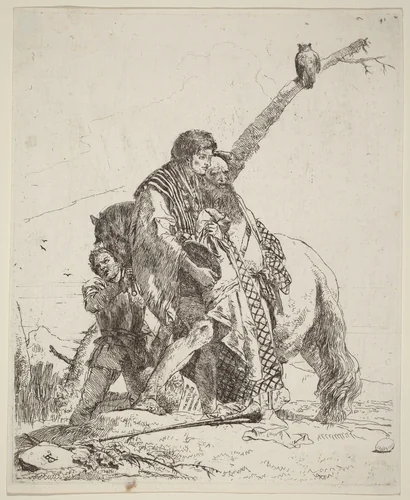 Youth, Sage, and Attendant with Horse by Giovanni Battista Tiepolo, print, 1696-1770