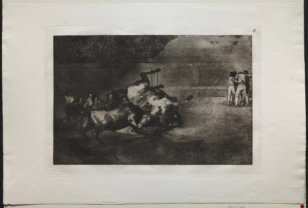 Bullfights: A Horse Thrown by the Bull by Francisco de Goya, print, 1816-1876