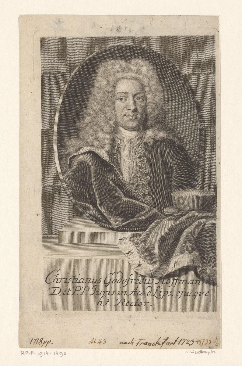 Portret van Christian Gottfried Hofmann by Martin Bernigeroth, print, 1723