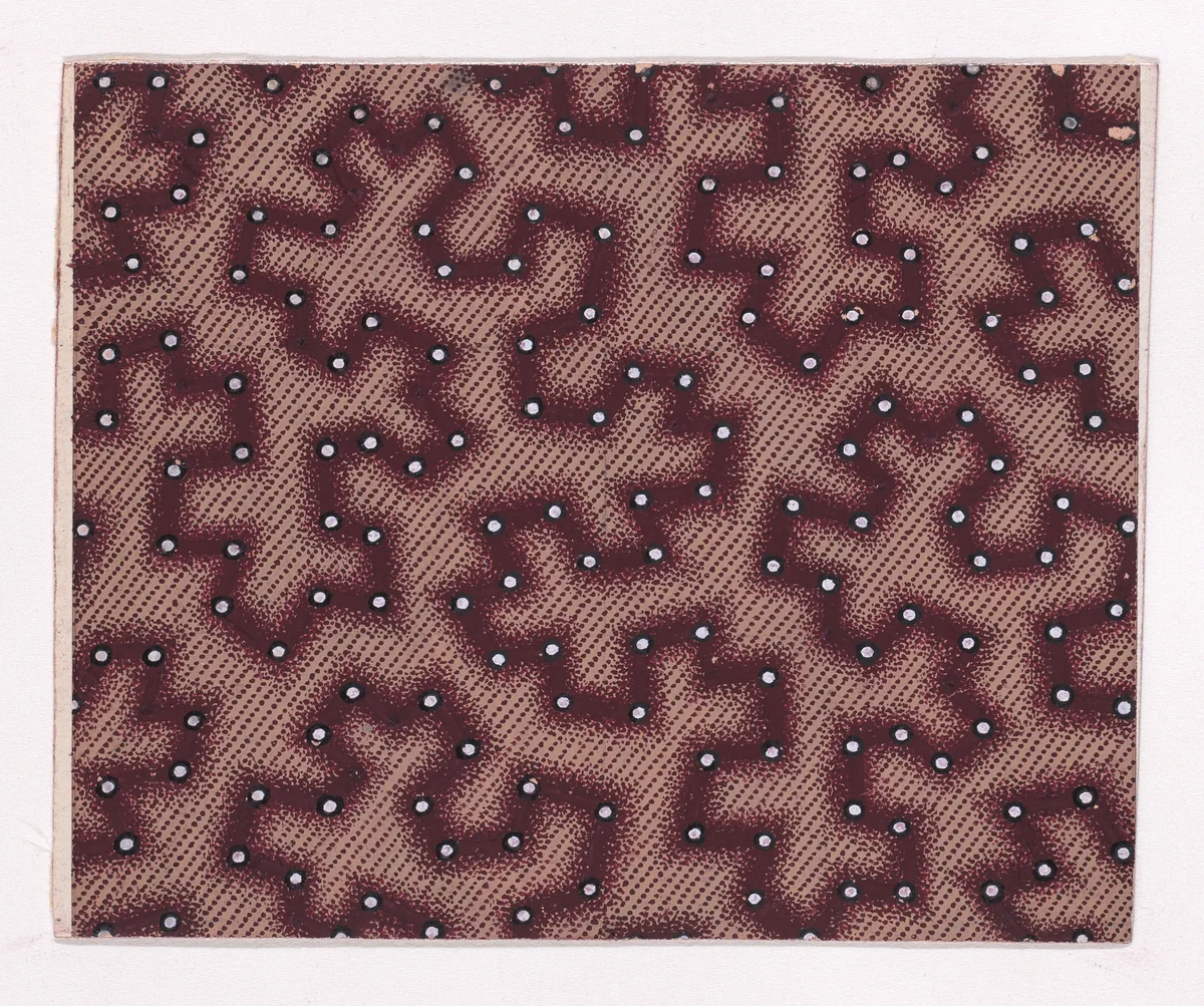 Textile Design with a Vermicular Pattern Decorated with Pearls over a Background of Diagonal Stripes by anonymous, drawing, 1840