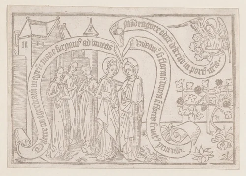 Come My Beloved, Let Us Go Forth Into the Field, illustration from a Canticum Canticorum blockbook, 2nd edition by anonymous, print, 1460-1470