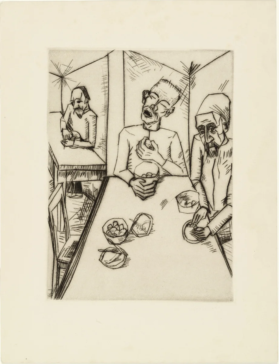 Madmen Eating (Irre beim Essen) (plate, loose leaf) from the periodical Das Kunstblatt, vol. 1, no. 2 (Feb 1917) by Erich Heckel, print, 1917