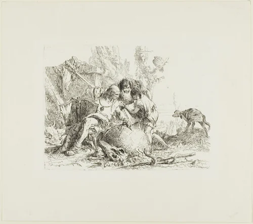 Two Magicians and a Child, from Scherzi by Giovanni Battista Tiepolo, print, 1735-1740