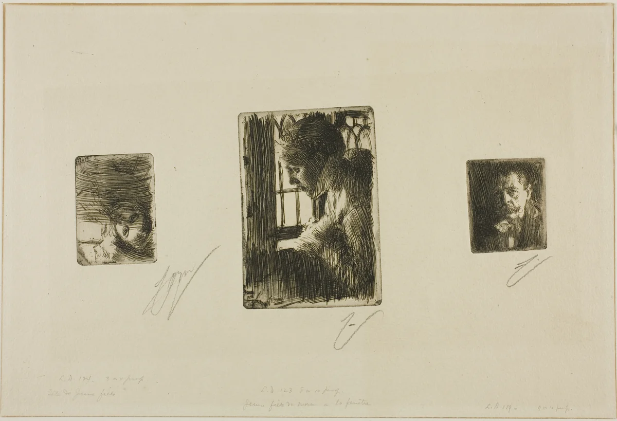 Girl's Head; Peasant Girl at Window; Anders Zorn by Anders Zorn, print, 1897-1898