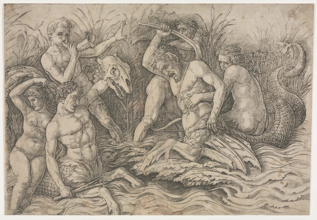 Battle of the Sea Gods - right portion by Andrea Mantegna, print, 1485-1488