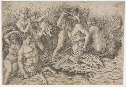 Battle of the Sea Gods - right portion by Andrea Mantegna, print, 1485-1488