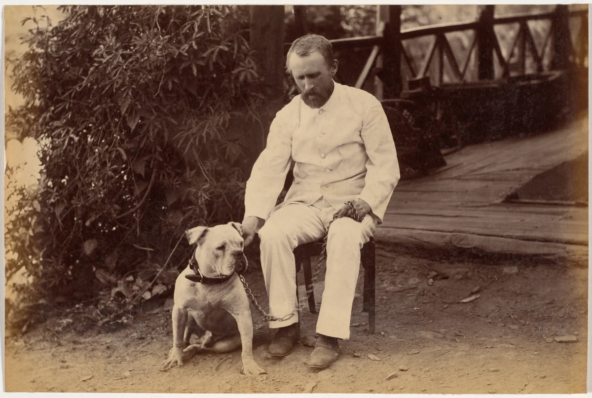Robert Hotz Esquire and Bulldog by Raja Deen Dayal, photograph, 1887