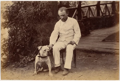 Robert Hotz Esquire and Bulldog by Raja Deen Dayal, photograph, 1887