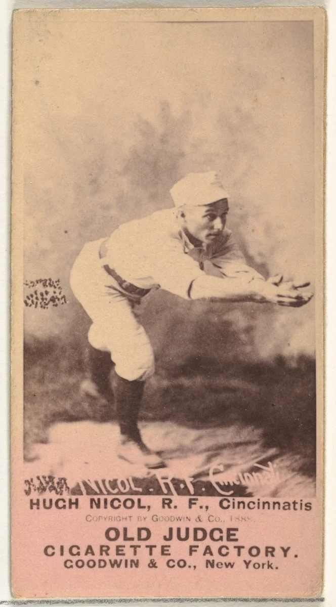 Hugh N. "Little Nick" Nicol, Right Field, Cincinnati, from the Old Judge series (N172) for Old Judge Cigarettes by Goodwin & Company, photograph, 1888