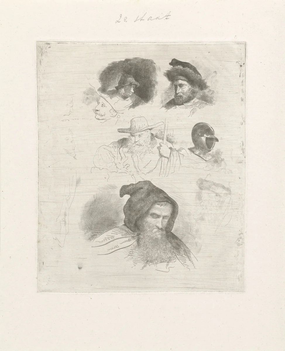 Portretstudie van verschillende hoofden by Jacobus Ludovicus Cornet, print, 1825-1882