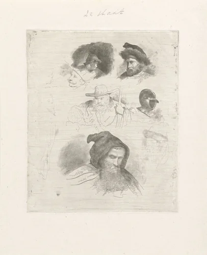 Portretstudie van verschillende hoofden by Jacobus Ludovicus Cornet, print, 1825-1882