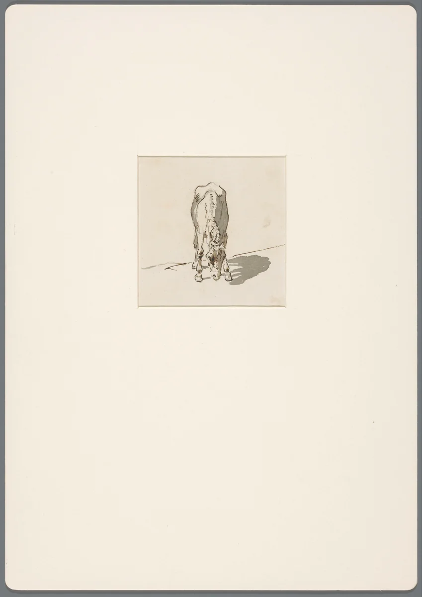Grazend paard van voren by David de Sandoz-Rollin, drawing, 1750-1809