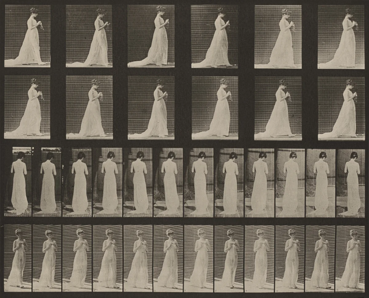 Plate Number 39. Walking; hands engaged in knitting by Eadweard Muybridge, photograph, 1887