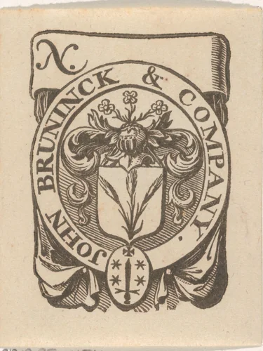 Handelsetiket van John Brunick & company by anonymous, print, 1681-1740