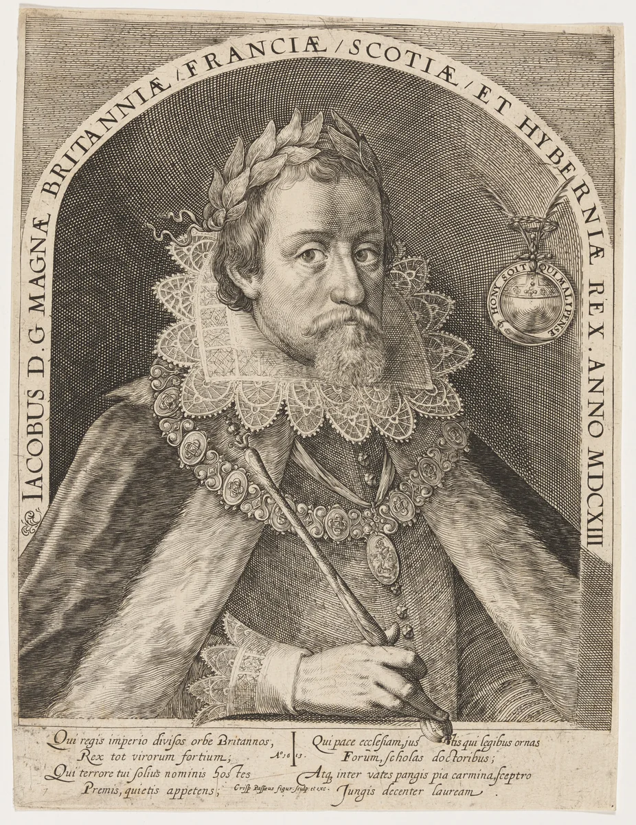 James I, King of England by Crispijn van de Passe I, print, 1565-1637