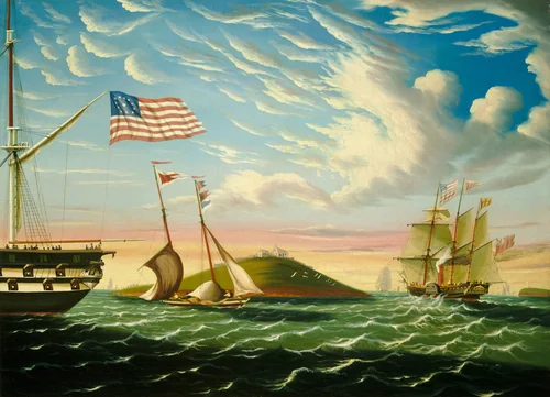 Boston Harbor by Thomas Chambers, painting, 1825-1874