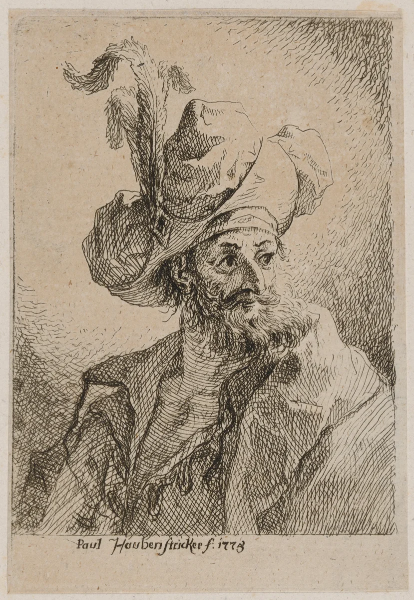 Oriental with a Plumed Hat, Looking Right by Paul Haubenstricker, print, 1775