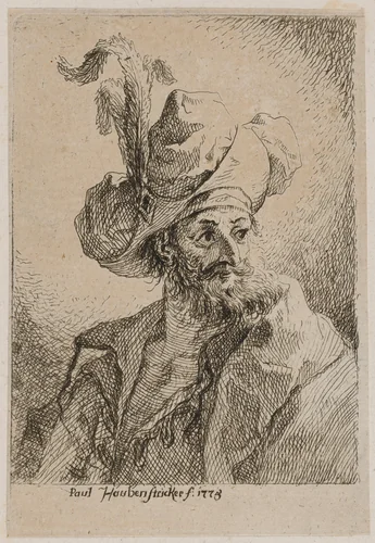 Oriental with a Plumed Hat, Looking Right by Paul Haubenstricker, print, 1775