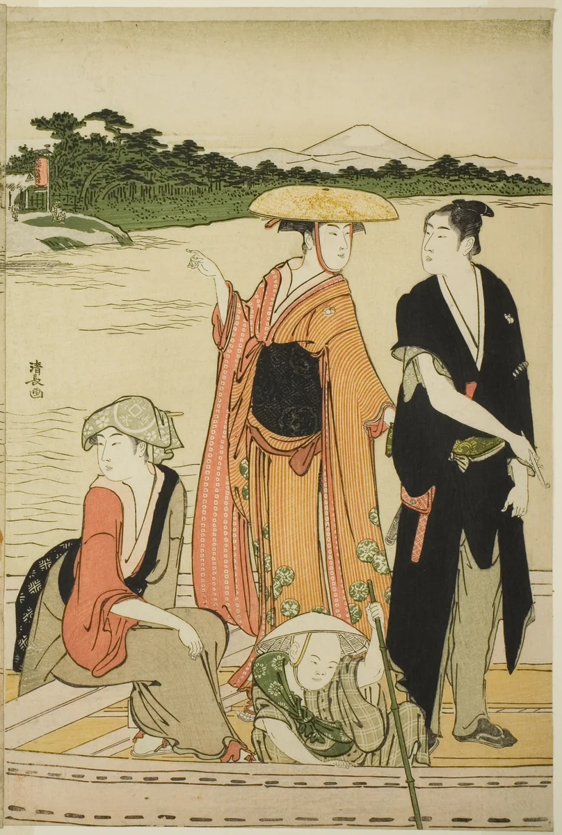 Ferry on the Rokugo River by Torii Kiyonaga (鳥居清長), print, 1779-1789