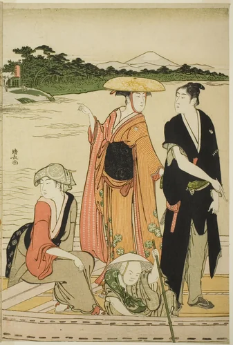 Ferry on the Rokugo River by Torii Kiyonaga (鳥居清長), print, 1779-1789