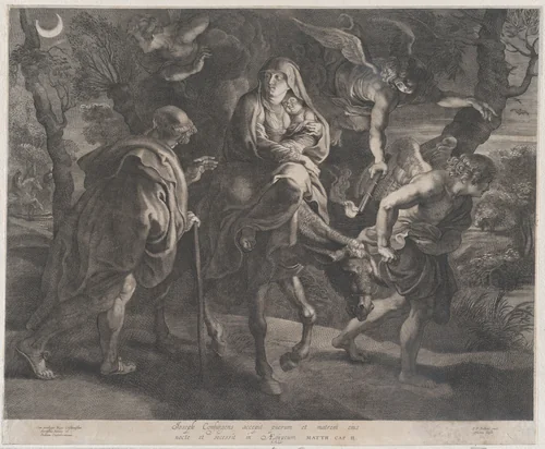 The Flight into Egypt by Ignatius Cornelis Marinus, print, 1620-1640