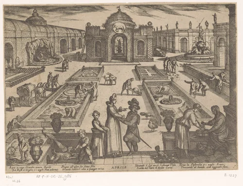 April: een tuin (stier) by Antonio Tempesta, print, 1599