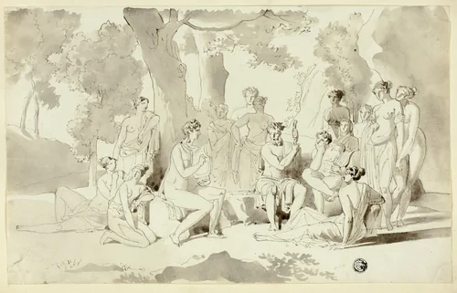 Apollo and the Muses by Juan Cristobal, drawing, 1584-1594