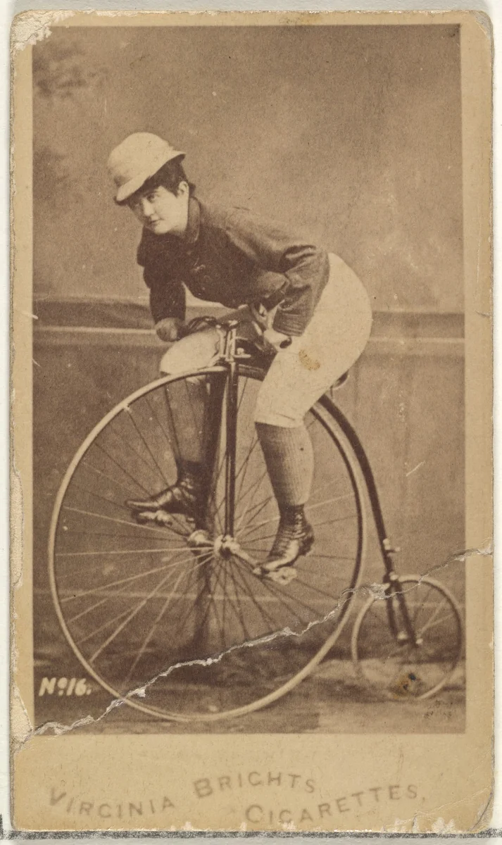 Card 16, from the Girl Cyclists series (N49) for Virginia Brights Cigarettes by Allen & Ginter, photograph, 1887