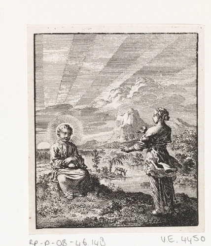 Christus en de gepersonifieerde ziel aanschouwen de opkomende zon by Jan Luyken, print, 1714