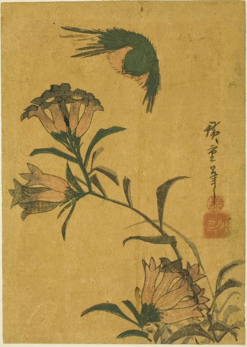 Bird and gentian by Utagawa Hiroshige (歌川広重), print, 1830-1840