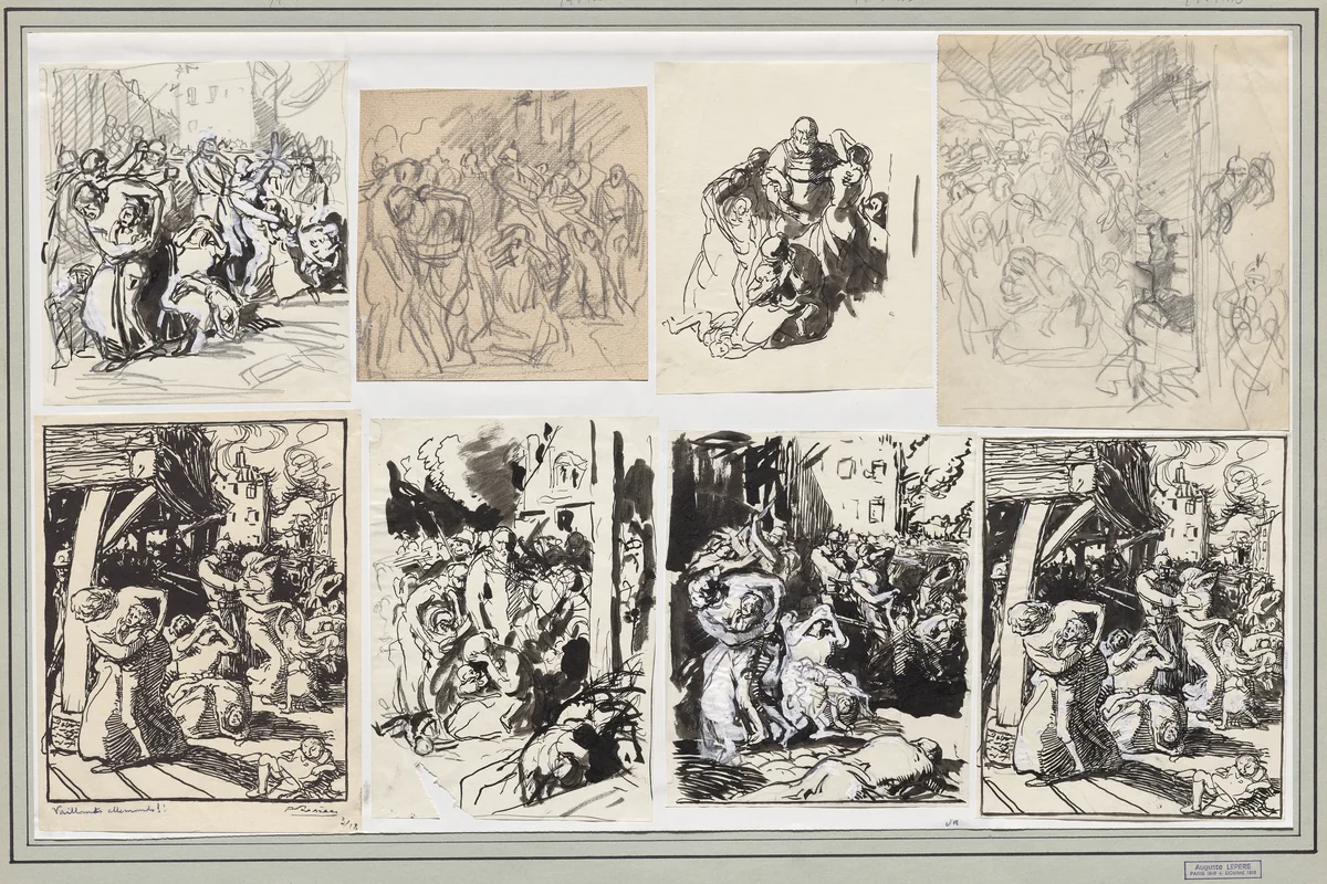 Vaillants Allemands!! by Auguste Louis Lepère, drawing, 1914