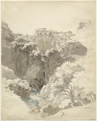 Tivoli and the Temple of the Sibyl Above the Aniene Gorge by Carl Wagner, drawing, 1824