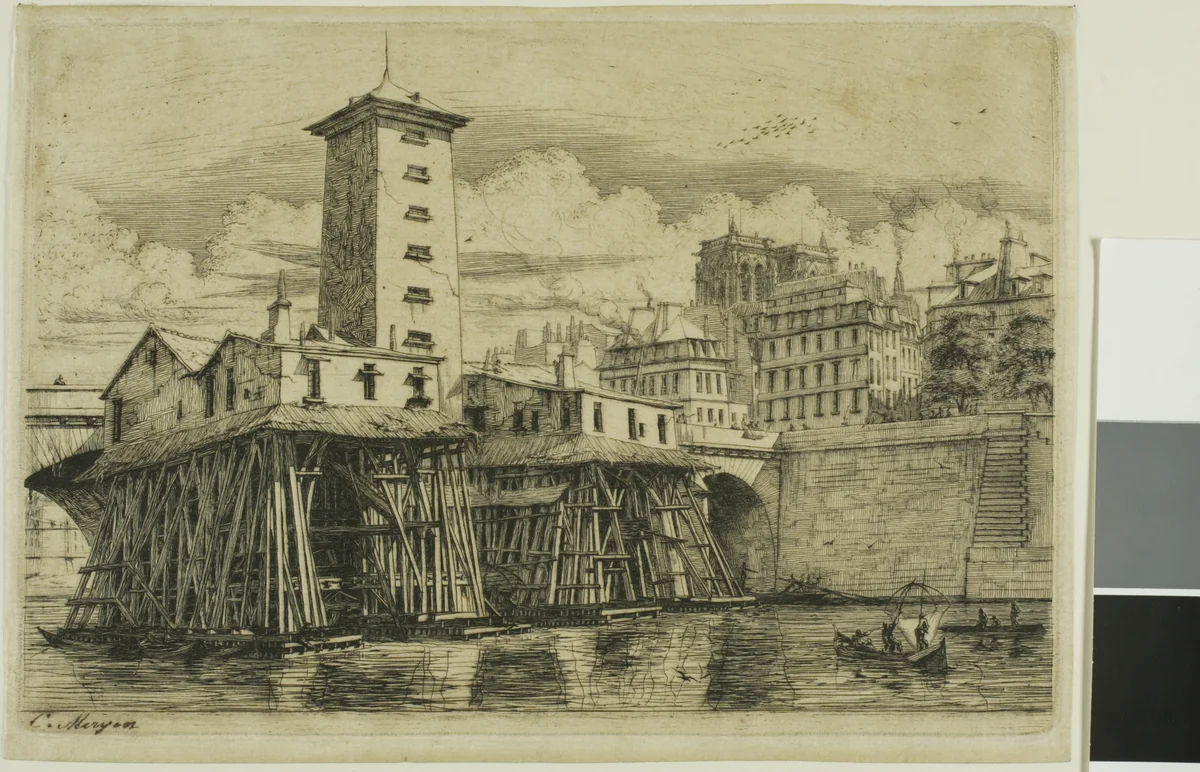 La Pompe Notre-Dame, Paris by Charles Meryon, print, 1852