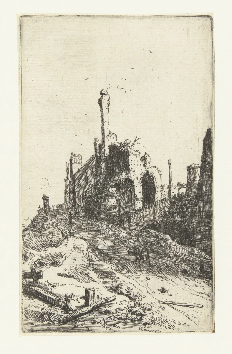 Ruïnes van een paleis te Tivoli by Bartholomeus Breenbergh, print, 1639-1640