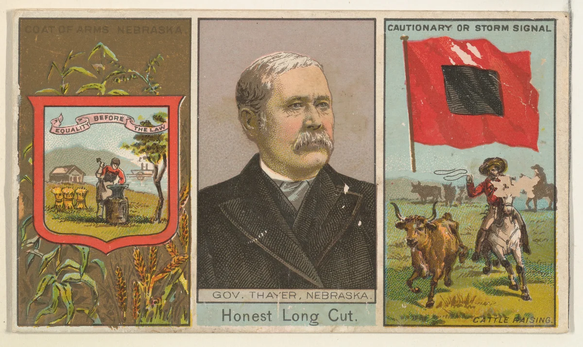 Governor Thayer, Nebraska, from "Governors, Arms, Etc." series (N133-1), issued by Duke Sons & Co. by W. Duke, Sons & Co., print, 1885-1892