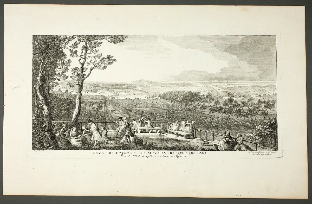 View of Meudon Landscape seen from Paris (Vue du Paysage de Meudon du coté de Paris), from the series Le Château de Meudon by Jacques Rigaud, print, 1730-1740