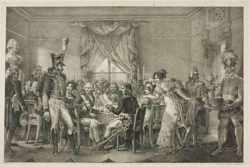 Napoleon at the Palace of the Grand Duke in Florence, plate thirteen from The Political and Military Life of Napoleon by Jean François Bosio, print, 1822