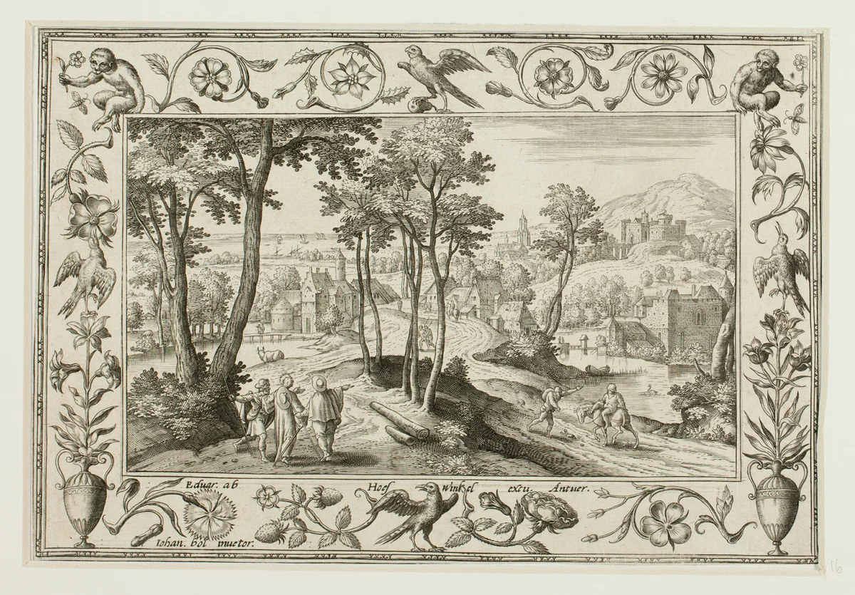 The Journey to Emmaus, from Landscapes with Old and New Testament Scenes and Hunting Scenes by Adriaen Collaert, print, 1584